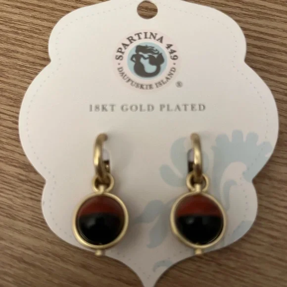 Spartina 449 Gold Earrings with Black and Brown Design - Picture 1 of 3